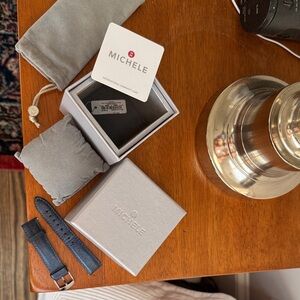 Michele Navy Leather Watch Strap